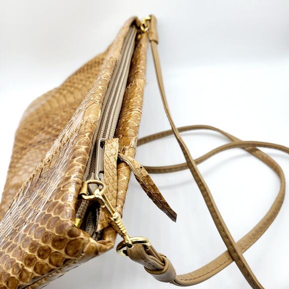 Clemente Brown Snakeprint Faux Leather Detachable Strap Shoulder Bag - Picture 3 of 11